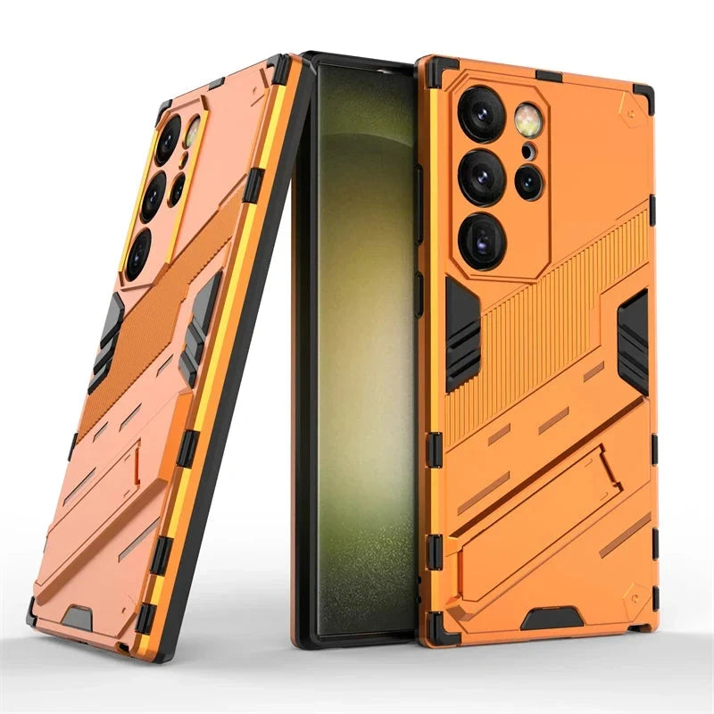 Rugged Protective Phone Case with Built-In Stand for Samsung Galaxy S21-S26 Series – Heavy-Duty Drop Defense, Camera Guard, Anti-Fingerprint