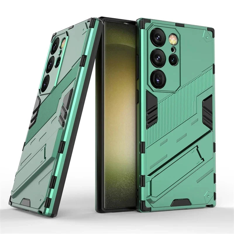 Rugged Protective Phone Case with Built-In Stand for Samsung Galaxy S21-S26 Series – Heavy-Duty Drop Defense, Camera Guard, Anti-Fingerprint