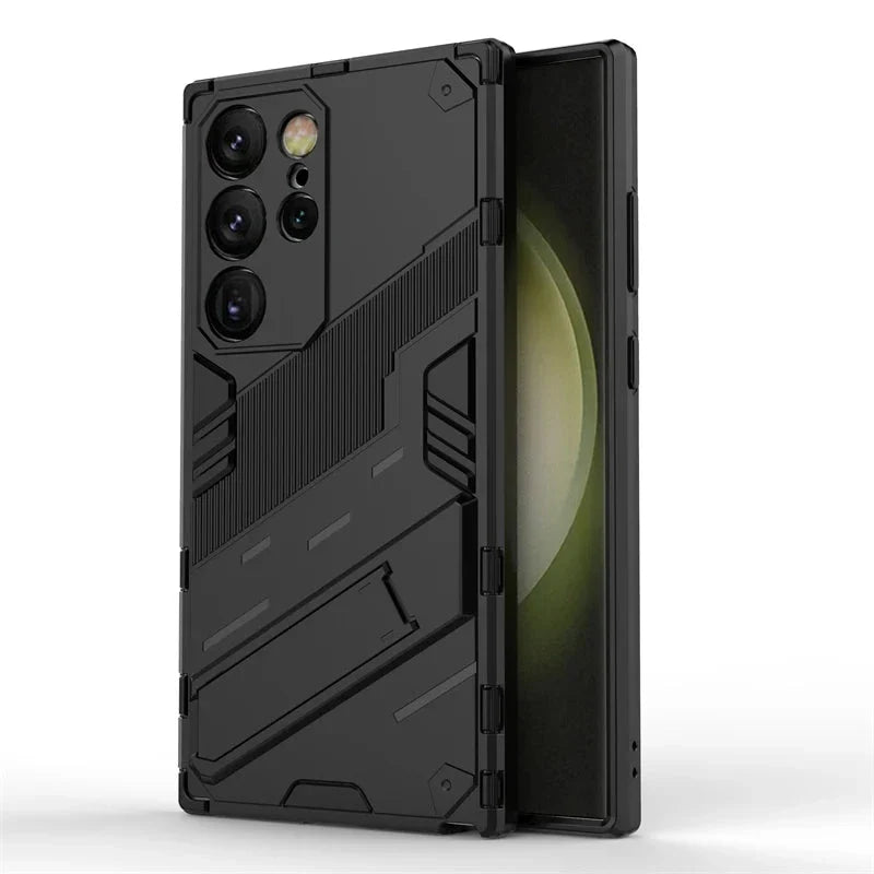 Rugged Protective Phone Case with Built-In Stand for Samsung Galaxy S21-S26 Series – Heavy-Duty Drop Defense, Camera Guard, Anti-Fingerprint