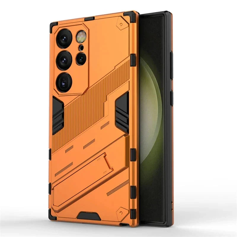 Rugged Protective Phone Case with Built-In Stand for Samsung Galaxy S21-S26 Series – Heavy-Duty Drop Defense, Camera Guard, Anti-Fingerprint