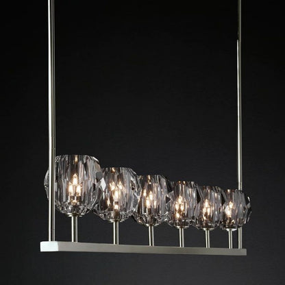 Linear Crystal Chandelier 60 Inch Brass 6-Light Dining Room Lighting Fixture Adjustable Height