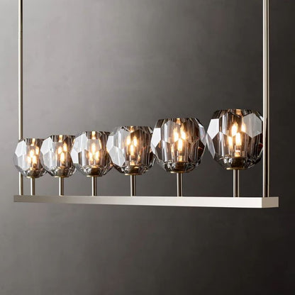 Linear Crystal Chandelier 60 Inch Brass 6-Light Dining Room Lighting Fixture Adjustable Height