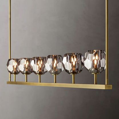 Linear Crystal Chandelier 60 Inch Brass 6-Light Dining Room Lighting Fixture Adjustable Height