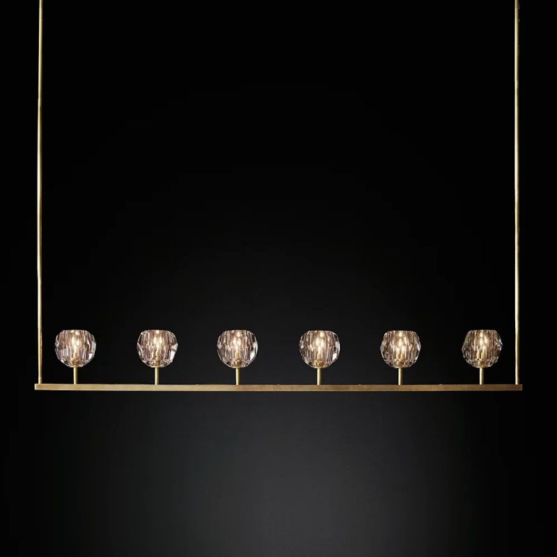 Linear Crystal Chandelier 60 Inch Brass 6-Light Dining Room Lighting Fixture Adjustable Height