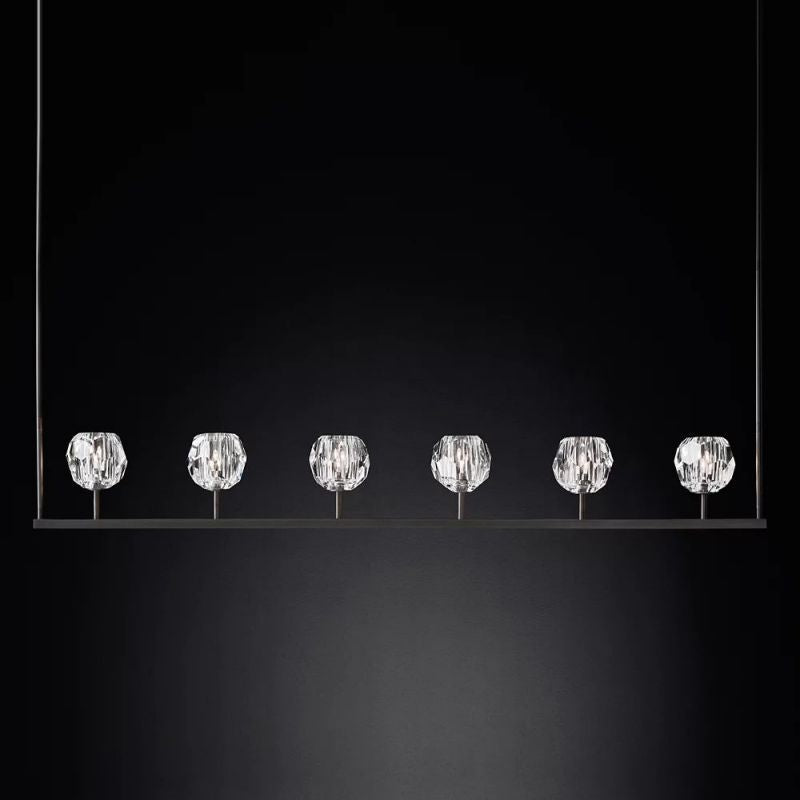 Linear Crystal Chandelier 60 Inch Brass 6-Light Dining Room Lighting Fixture Adjustable Height