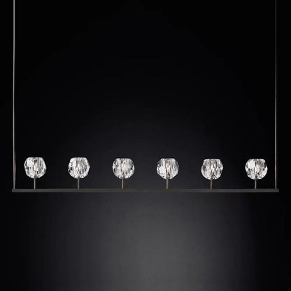 Linear Crystal Chandelier 60 Inch Brass 6-Light Dining Room Lighting Fixture Adjustable Height