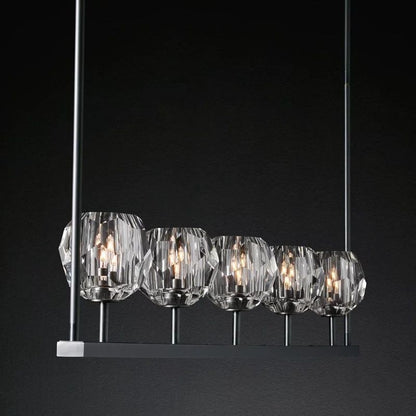 Linear Crystal Chandelier 60 Inch Brass 6-Light Dining Room Lighting Fixture Adjustable Height