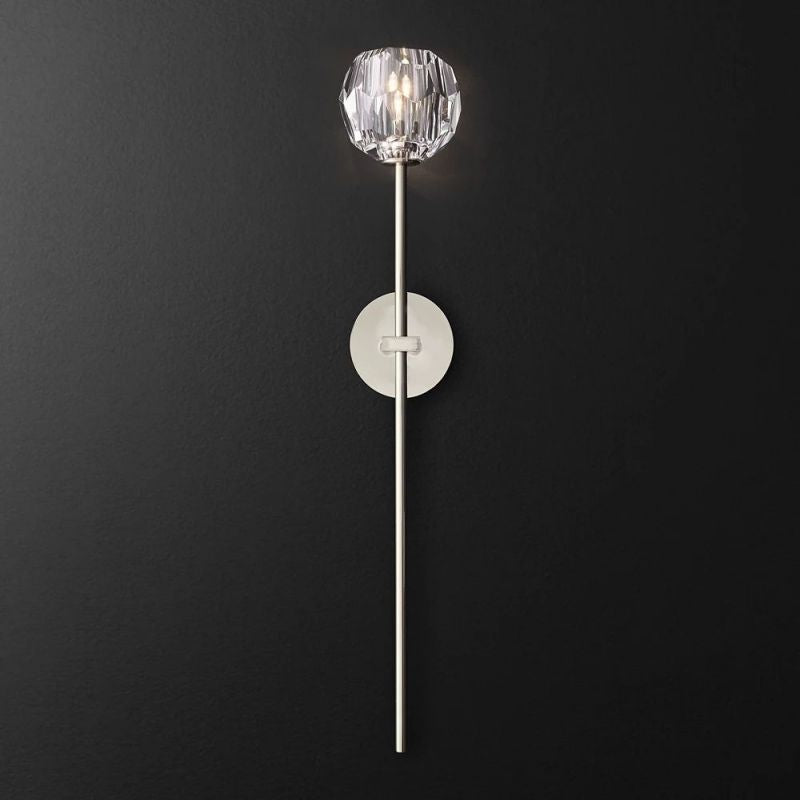Crystal Globe Wall Sconce Light – Brass & Nickel Options, LED Bulb Included, Contemporary Hallway Lighting for Bedroom Entryway Living Room