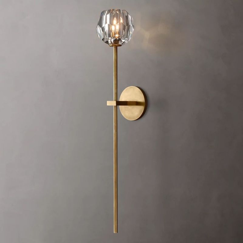 Crystal Globe Wall Sconce Light – Brass & Nickel Options, LED Bulb Included, Contemporary Hallway Lighting for Bedroom Entryway Living Room