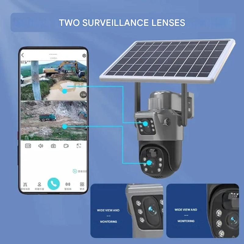 Caméra de sécurité solaire à double objectif | PTZ 360° zoom 10x | 12 000 mAh IP66 4G Wi-Fi