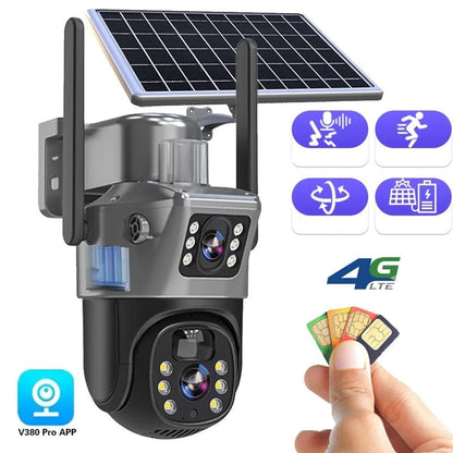 Caméra de sécurité solaire à double objectif | PTZ 360° zoom 10x | 12 000 mAh IP66 4G Wi-Fi