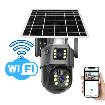 Caméra de sécurité solaire à double objectif | PTZ 360° zoom 10x | 12 000 mAh IP66 4G Wi-Fi