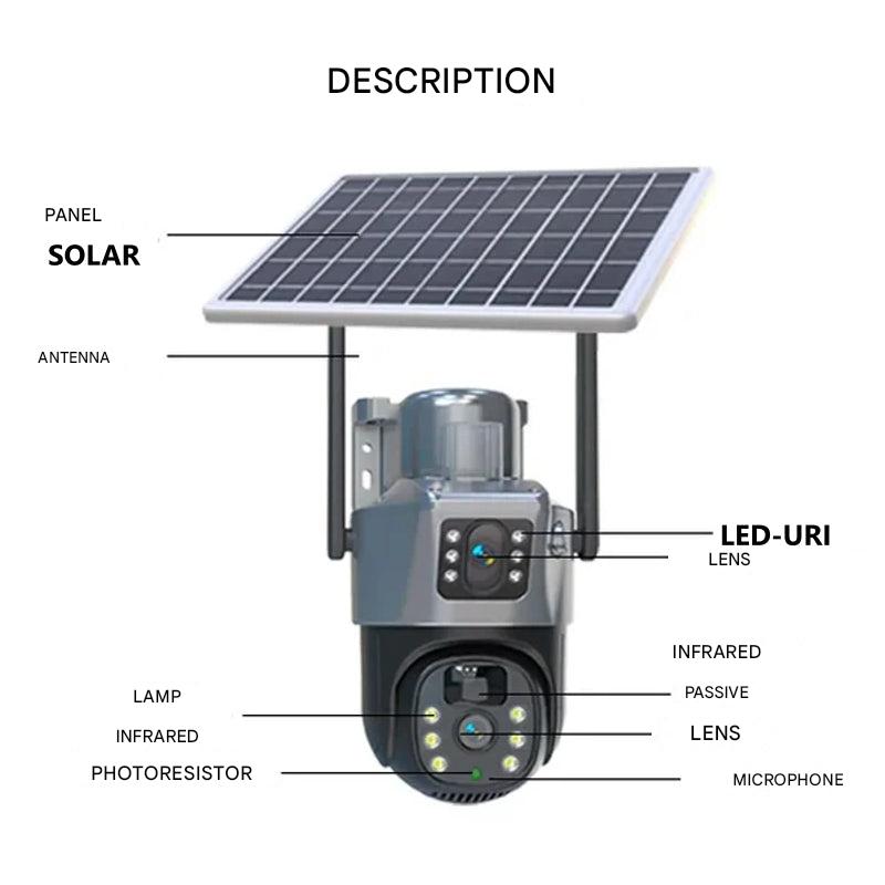 Caméra de sécurité solaire à double objectif | PTZ 360° zoom 10x | 12 000 mAh IP66 4G Wi-Fi