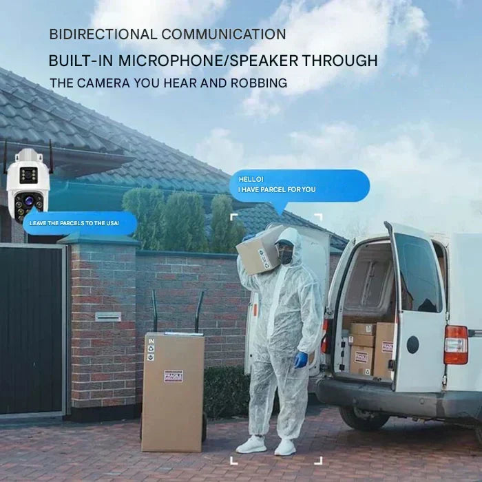 Caméra de sécurité solaire à double objectif | PTZ 360° zoom 10x | 12 000 mAh IP66 4G Wi-Fi