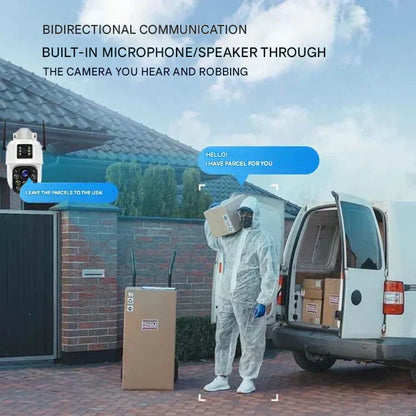 Caméra de sécurité solaire à double objectif | PTZ 360° zoom 10x | 12 000 mAh IP66 4G Wi-Fi