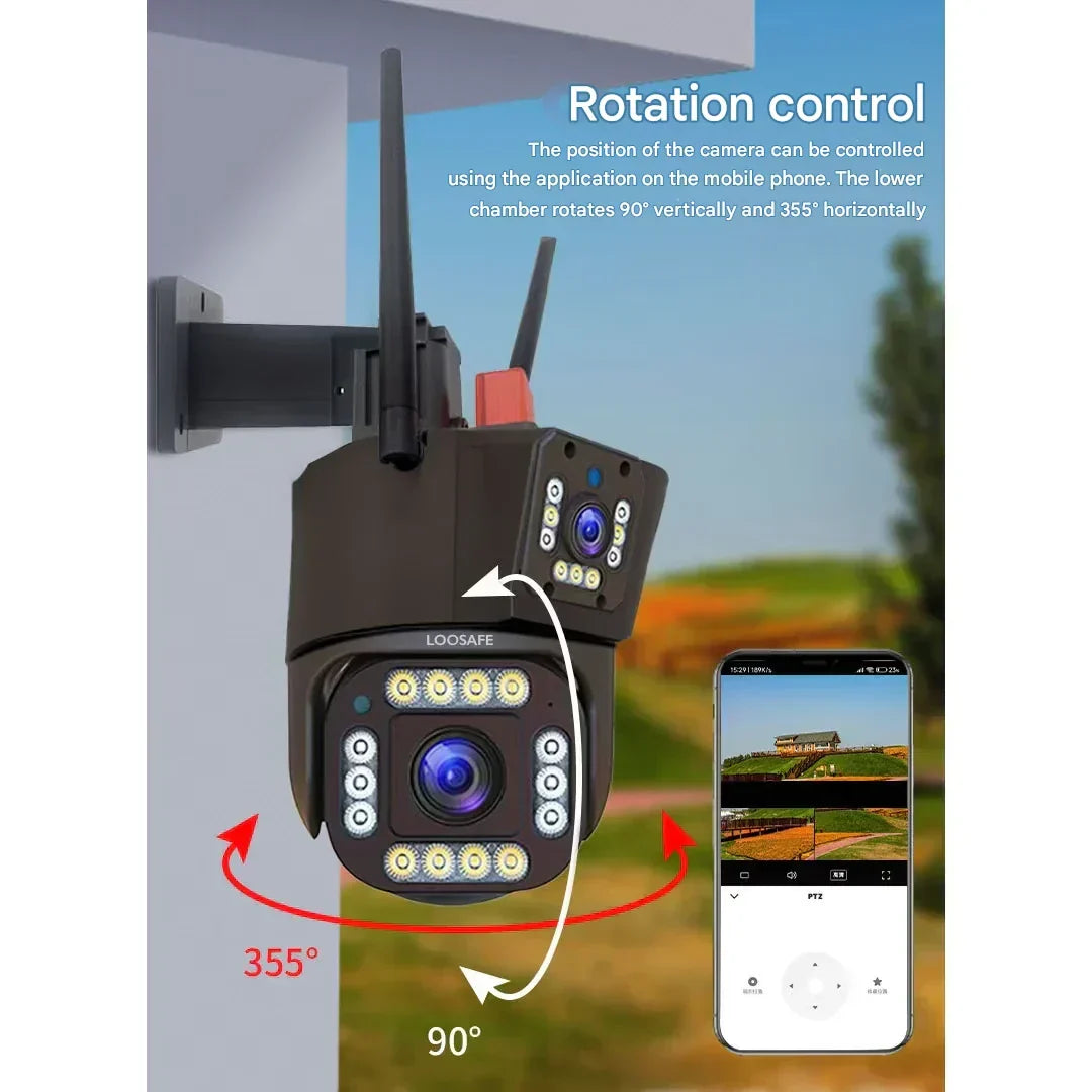 Caméra de sécurité solaire à double objectif | PTZ 360° zoom 10x | 12 000 mAh IP66 4G Wi-Fi