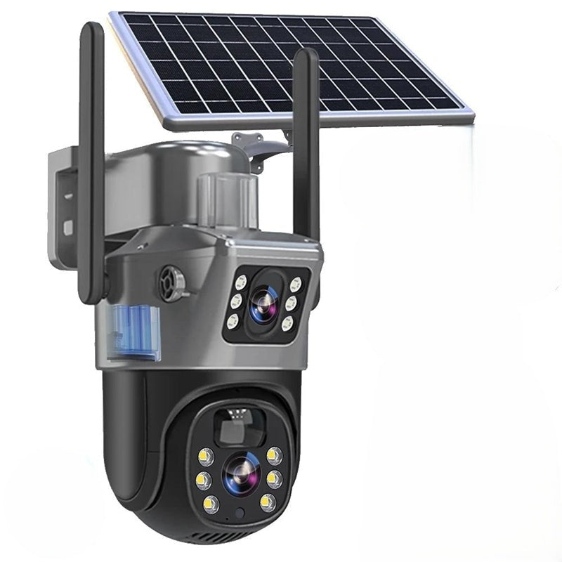 Caméra de sécurité solaire à double objectif | PTZ 360° zoom 10x | 12 000 mAh IP66 4G Wi-Fi