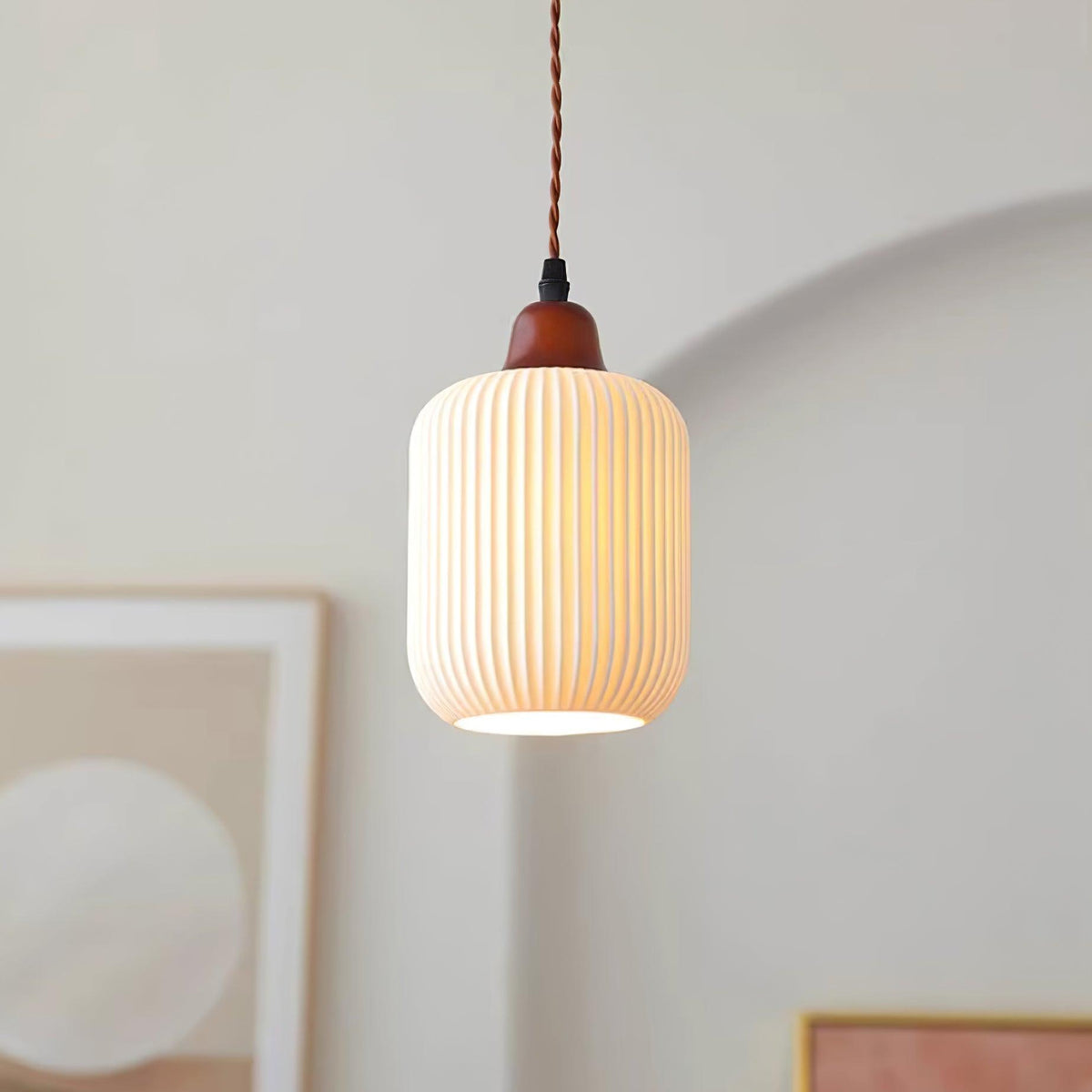 Ceramic Hanging Light Fixture White 9 Inch Diameter Adjustable Cord for Kitchen Island Dining Table Bedroom Restaurant Modern Farmhouse Styl