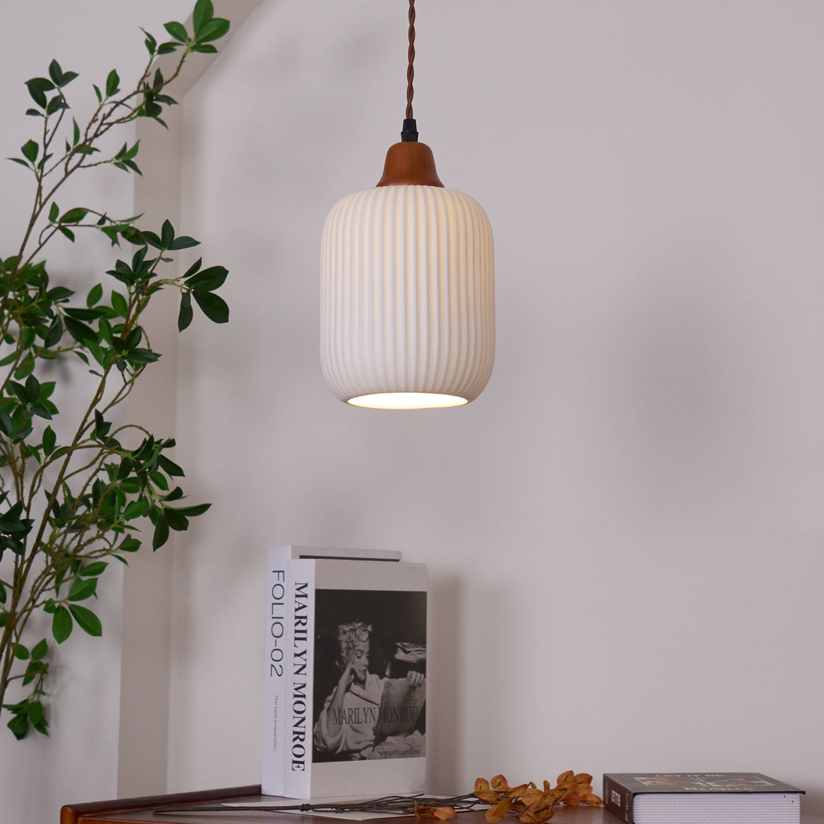 Ceramic Hanging Light Fixture White 9 Inch Diameter Adjustable Cord for Kitchen Island Dining Table Bedroom Restaurant Modern Farmhouse Styl