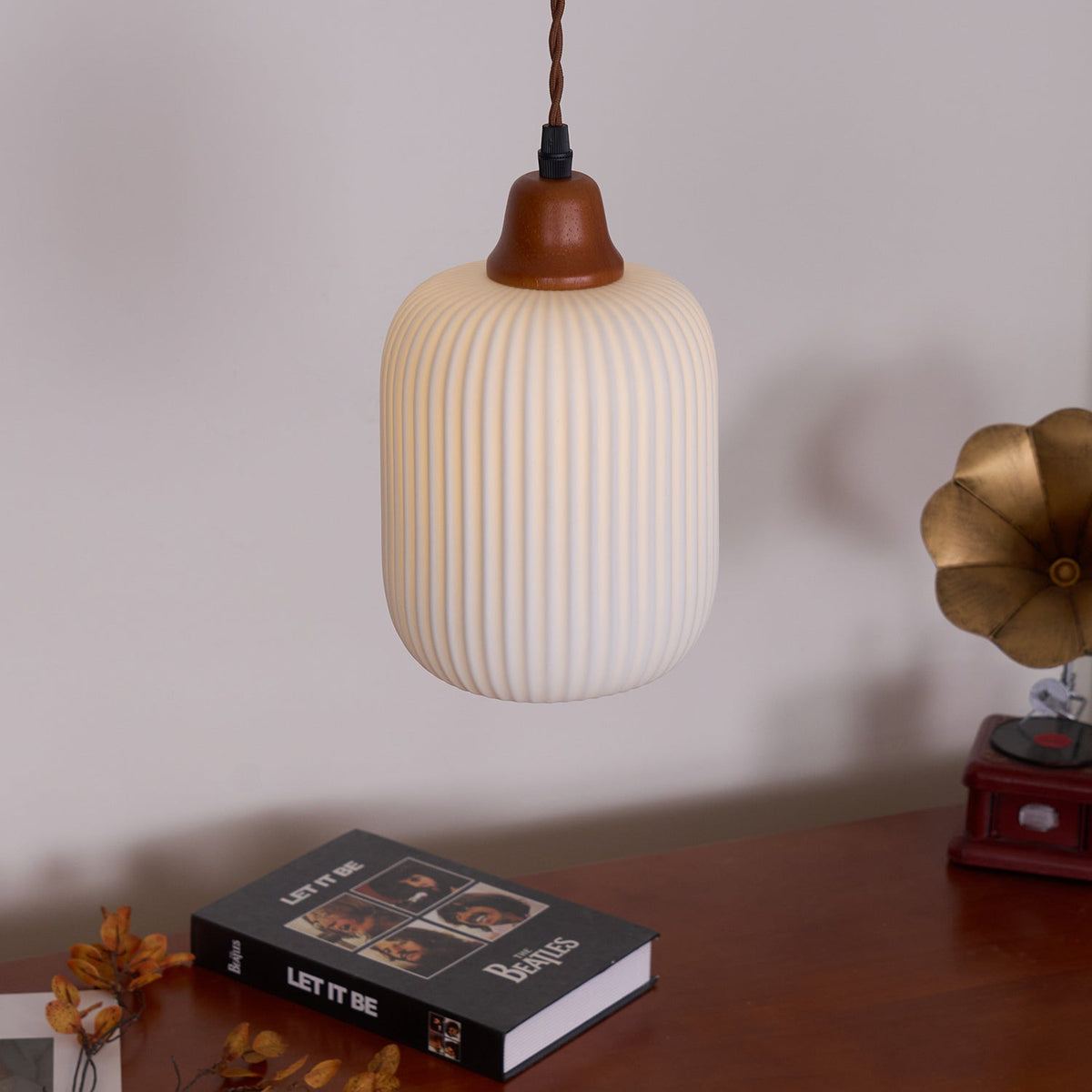 Ceramic Hanging Light Fixture White 9 Inch Diameter Adjustable Cord for Kitchen Island Dining Table Bedroom Restaurant Modern Farmhouse Styl
