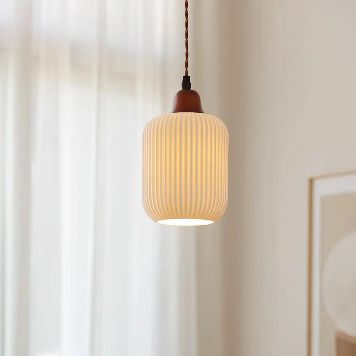 Ceramic Hanging Light Fixture White 9 Inch Diameter Adjustable Cord for Kitchen Island Dining Table Bedroom Restaurant Modern Farmhouse Styl