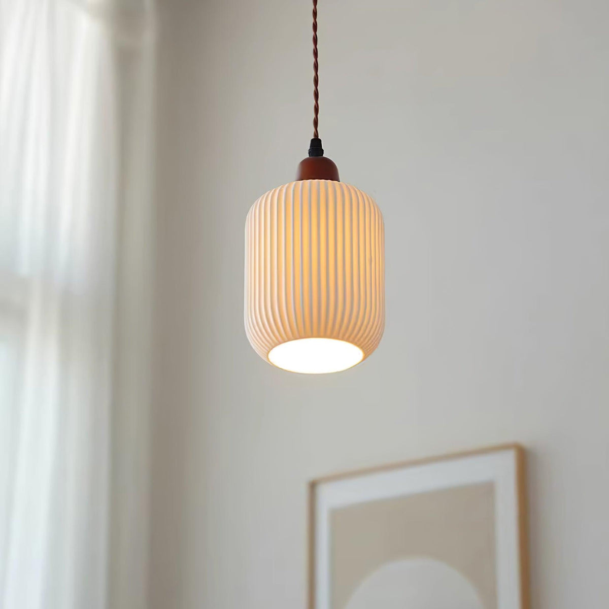 Ceramic Hanging Light Fixture White 9 Inch Diameter Adjustable Cord for Kitchen Island Dining Table Bedroom Restaurant Modern Farmhouse Styl