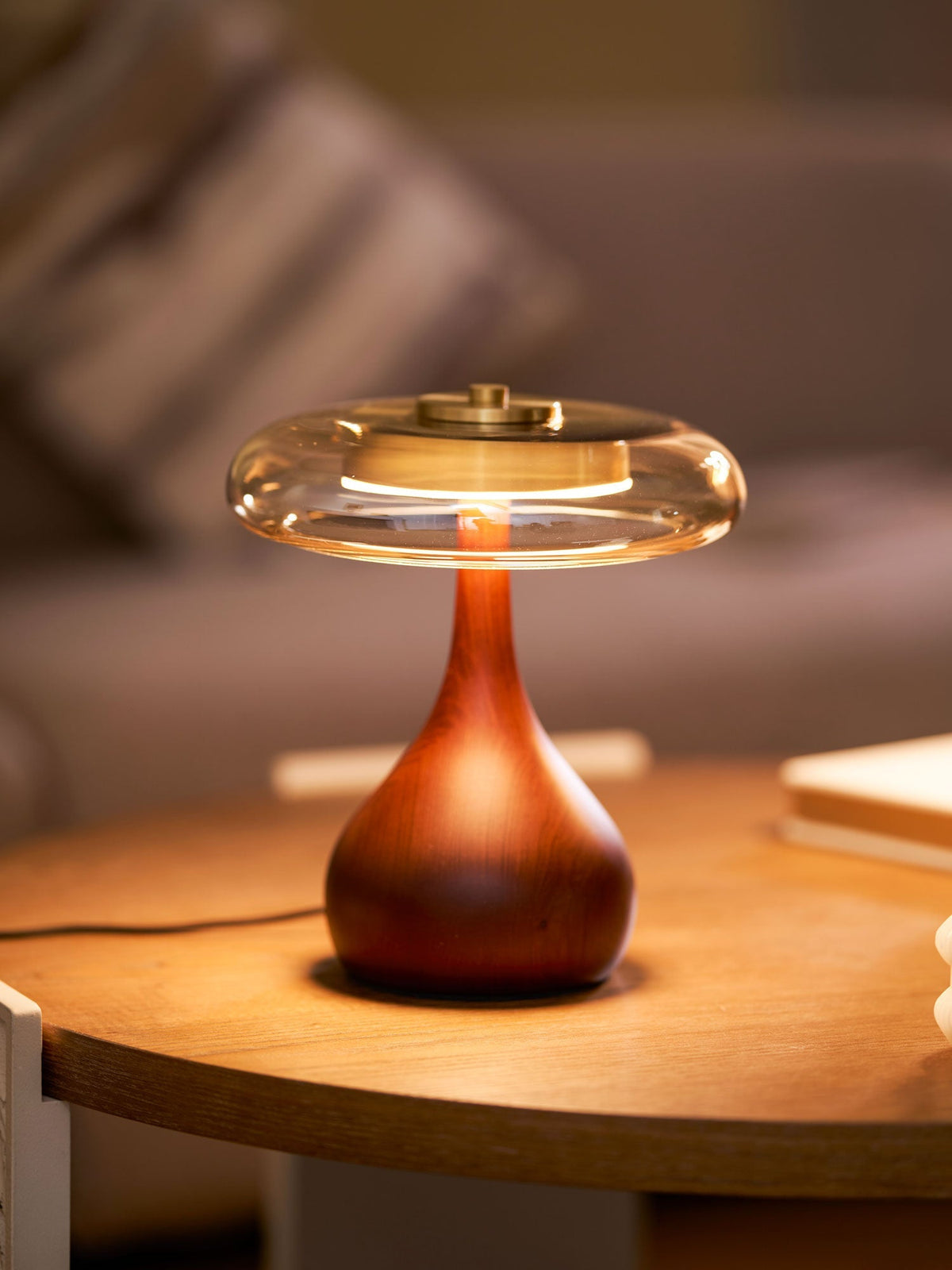 LED Desk Lamp with Amber Glass Shade & Natural Wood Base for Home Office, Bedroom & Nightstand | Adjustable Color Temperature 3000K-6000K