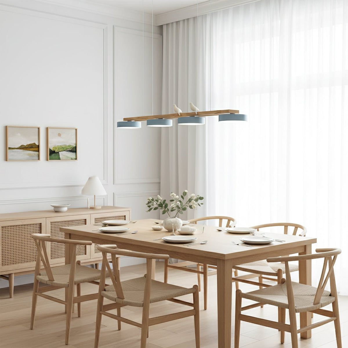 Linear LED Fixture with Bird Accents for Kitchen Island Dining Room 40 in Wooden Hanging Light 1400 Lumens Adjustable Modern Farmhouse Overh