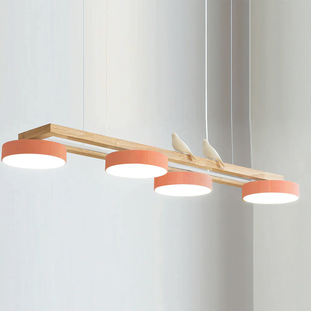 Linear LED Fixture with Bird Accents for Kitchen Island Dining Room 40 in Wooden Hanging Light 1400 Lumens Adjustable Modern Farmhouse Overh