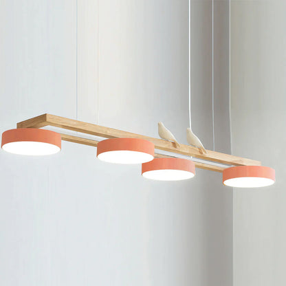 Linear LED Fixture with Bird Accents for Kitchen Island Dining Room 40 in Wooden Hanging Light 1400 Lumens Adjustable Modern Farmhouse Overh