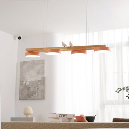 Linear LED Fixture with Bird Accents for Kitchen Island Dining Room 40 in Wooden Hanging Light 1400 Lumens Adjustable Modern Farmhouse Overh