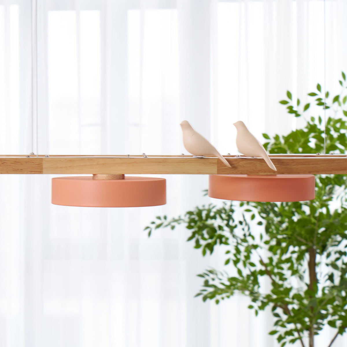 Linear LED Fixture with Bird Accents for Kitchen Island Dining Room 40 in Wooden Hanging Light 1400 Lumens Adjustable Modern Farmhouse Overh