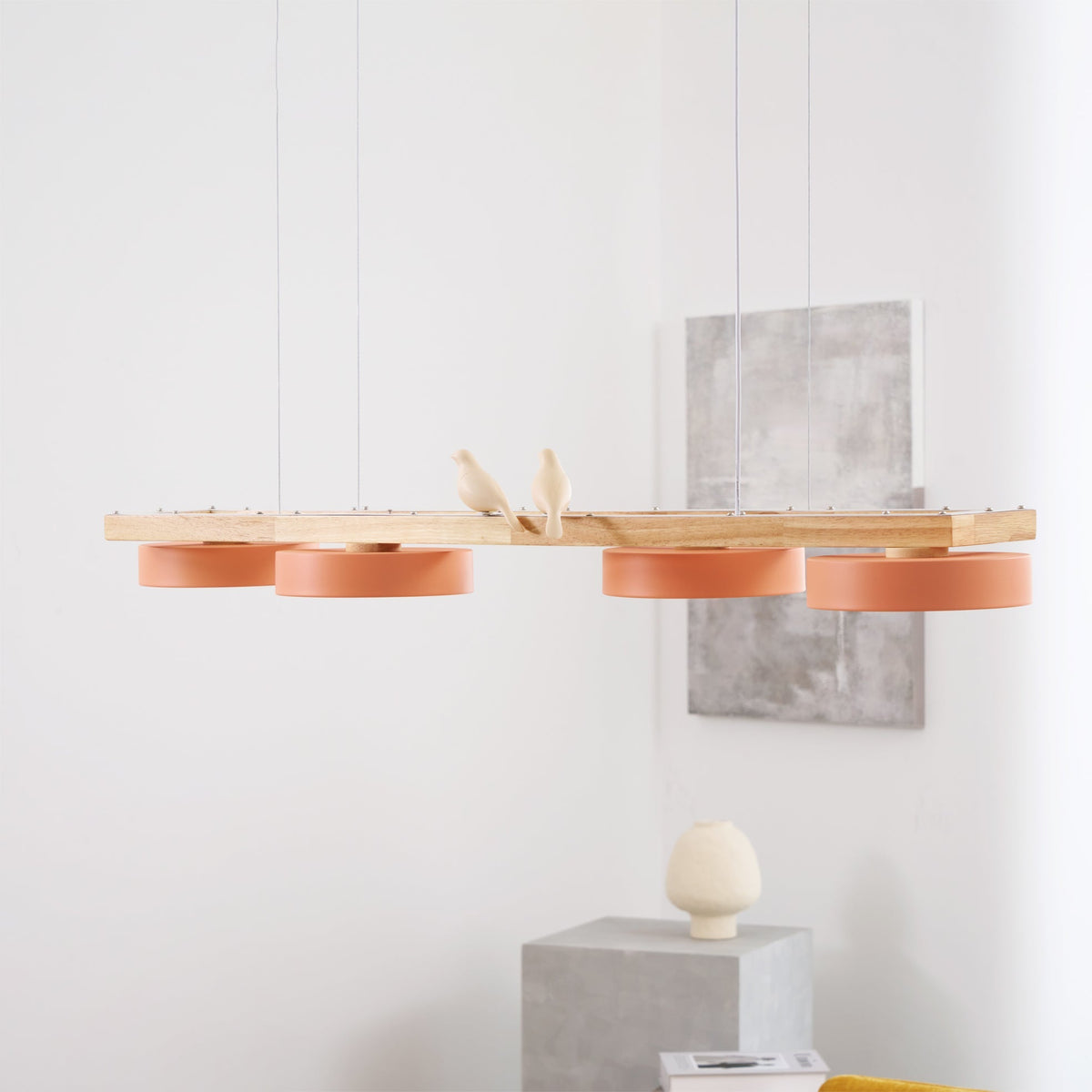 Linear LED Fixture with Bird Accents for Kitchen Island Dining Room 40 in Wooden Hanging Light 1400 Lumens Adjustable Modern Farmhouse Overh
