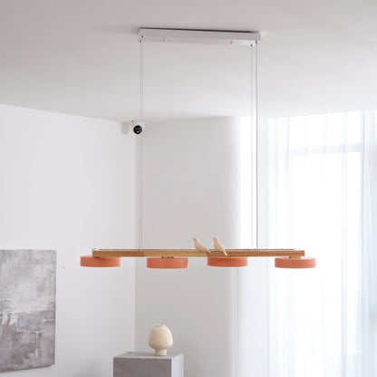Linear LED Fixture with Bird Accents for Kitchen Island Dining Room 40 in Wooden Hanging Light 1400 Lumens Adjustable Modern Farmhouse Overh