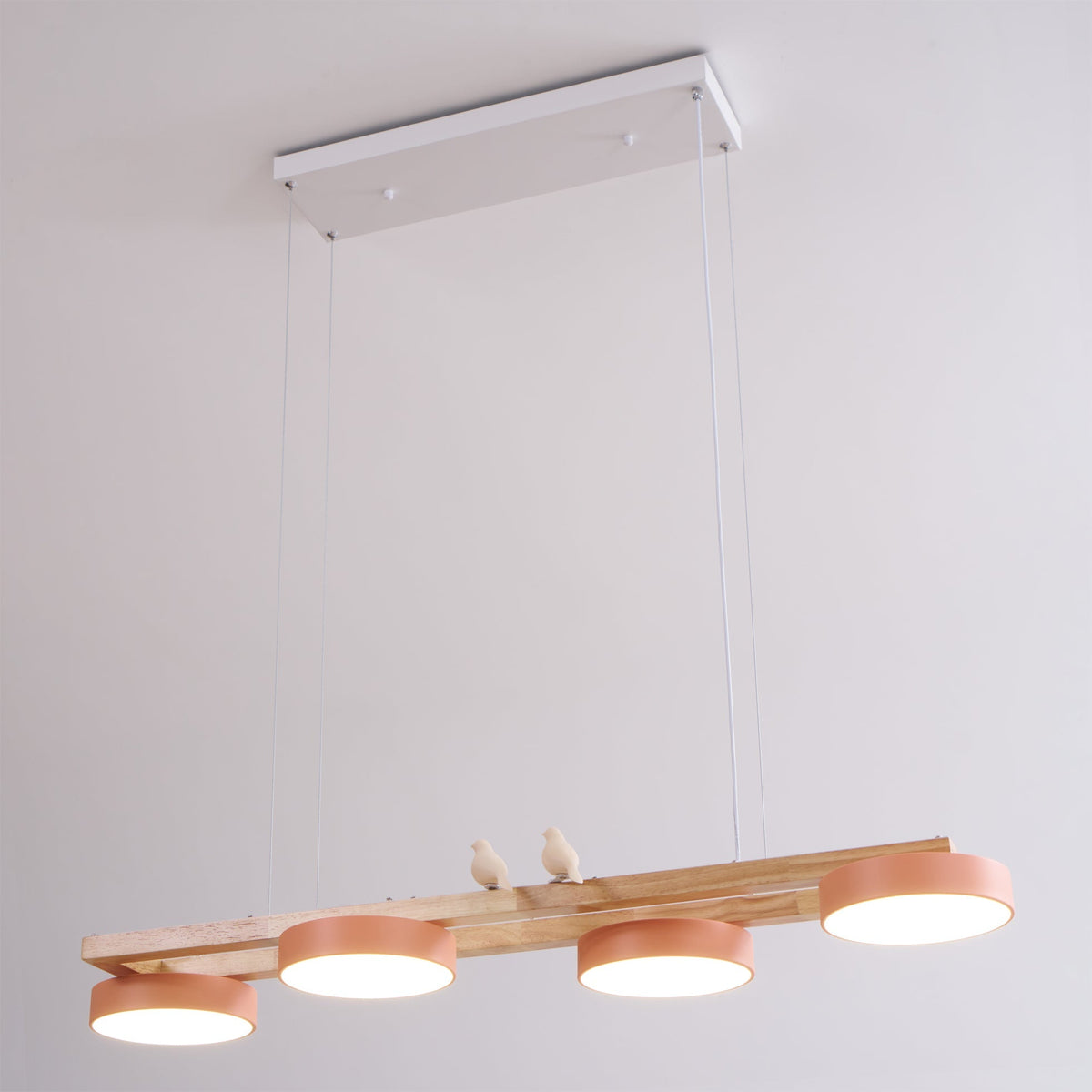 Linear LED Fixture with Bird Accents for Kitchen Island Dining Room 40 in Wooden Hanging Light 1400 Lumens Adjustable Modern Farmhouse Overh
