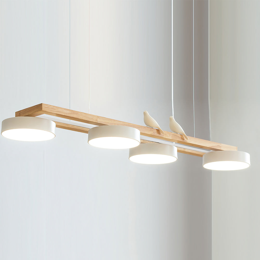 Linear LED Fixture with Bird Accents for Kitchen Island Dining Room 40 in Wooden Hanging Light 1400 Lumens Adjustable Modern Farmhouse Overh