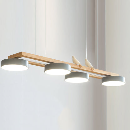 Linear LED Fixture with Bird Accents for Kitchen Island Dining Room 40 in Wooden Hanging Light 1400 Lumens Adjustable Modern Farmhouse Overh