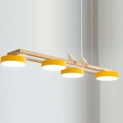 Linear LED Fixture with Bird Accents for Kitchen Island Dining Room 40 in Wooden Hanging Light 1400 Lumens Adjustable Modern Farmhouse Overh