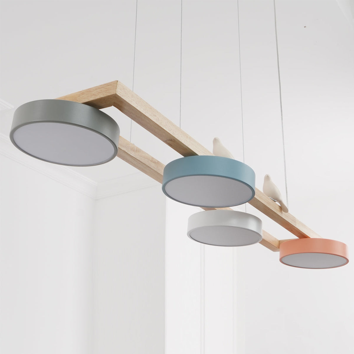 Linear LED Fixture with Bird Accents for Kitchen Island Dining Room 40 in Wooden Hanging Light 1400 Lumens Adjustable Modern Farmhouse Overh