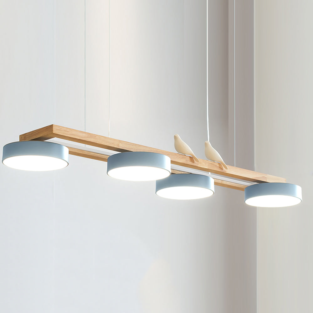Linear LED Fixture with Bird Accents for Kitchen Island Dining Room 40 in Wooden Hanging Light 1400 Lumens Adjustable Modern Farmhouse Overh