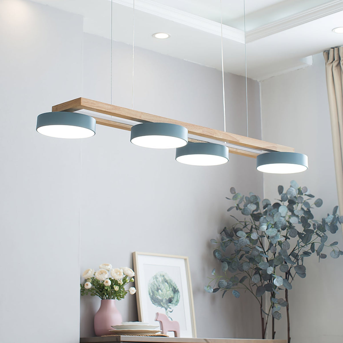 Linear LED Fixture with Bird Accents for Kitchen Island Dining Room 40 in Wooden Hanging Light 1400 Lumens Adjustable Modern Farmhouse Overh