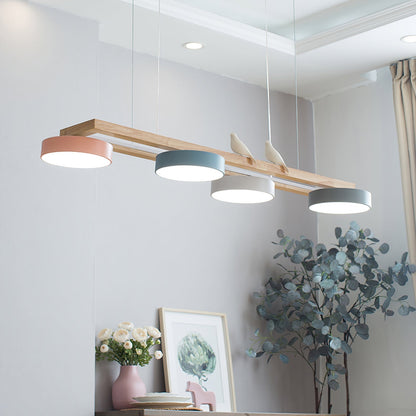Linear LED Fixture with Bird Accents for Kitchen Island Dining Room 40 in Wooden Hanging Light 1400 Lumens Adjustable Modern Farmhouse Overh