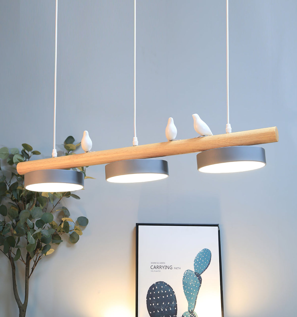 Bird Pendant Light with Adjustable Sculpture – Metal Wood Resin Modern Ceiling Lighting for Living Room Bedroom Dining Room – Dimmable LED