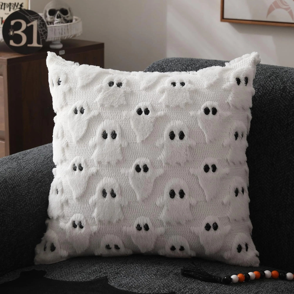 Sierra Halloween Cushion Cover - Plush Microfiber, 3D Ghost Design