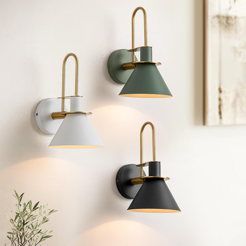 Adjustable Gooseneck Reading Sconce Metal Cone Shade Wall Light for Bedroom Hallway Nightstand Modern Mid-Century Bedside Downlight