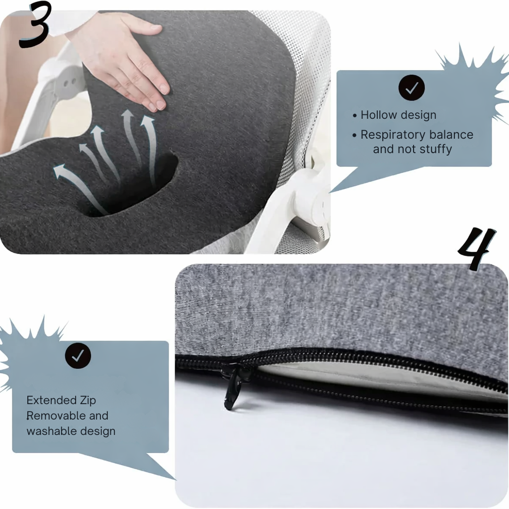 Memory Foam Seat Cushion for Office Chair, Car & Home | Non-Slip Base | Pressure Relief Support for Tailbone, Back & Hips | Portable Everyda