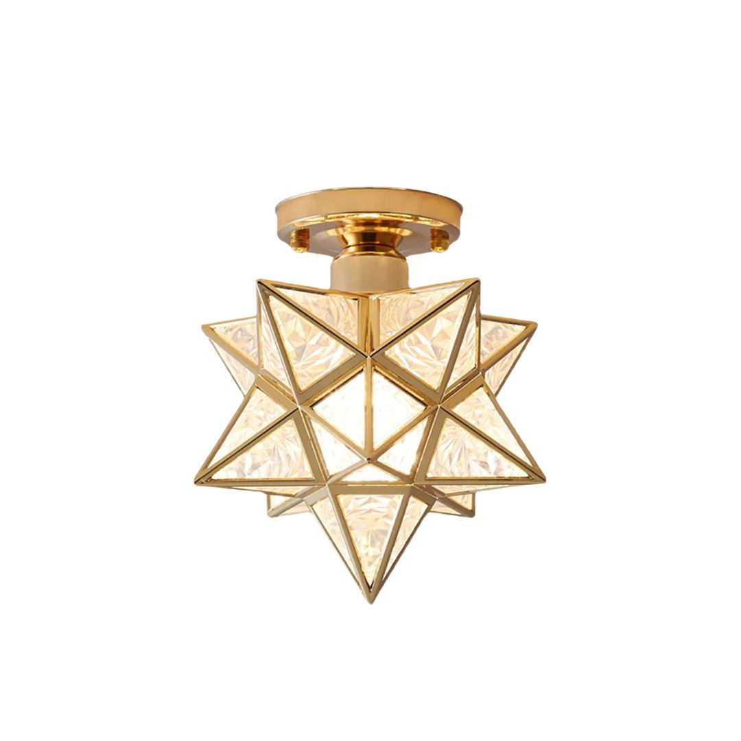 Star Flush Mount Ceiling Fixture Gold Metal 8 Inch E27 Socket for Bedroom Hallway Entry Compact Geometric Lighting Modern Home Decor