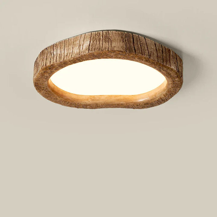Rustic Wood-Grain LED Ceiling Light for Bedroom & Living Room – Flush Mount Ambient Fixture