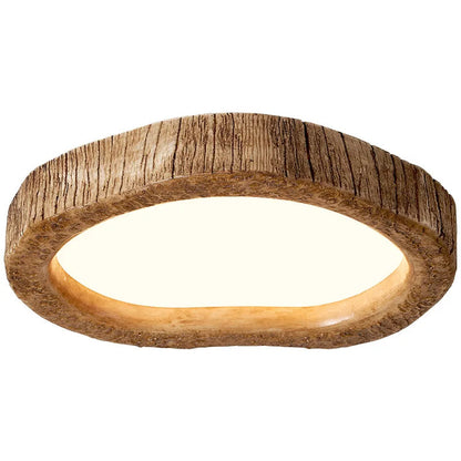 Rustic Wood-Grain LED Ceiling Light for Bedroom & Living Room – Flush Mount Ambient Fixture