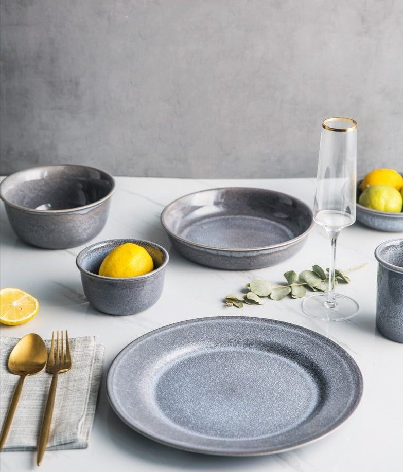 Slate Ceramic Dinnerware Set – Elegant Glossy Finish for Everyday and Special Occasions